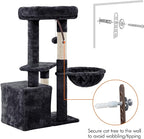 Topeakmart Cat Tree Tower for Indoor Cats, 34.5in Cute Cat Tree Activity Center with Condo & Scratching Post, Multi-Level Cat Climbing Tower Play House w/Large Perch, Platform, Basket, Black