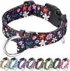 Martingale Dog Collar with Buckle Adjustable Nylon Limited Slip No Pull Training Floral Dog Collars (Black Pink Red, XSmall)