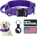 Tactical Military Dog Collar - Adjustable Nylon, Heavy Duty Metal Buckle With Handle for Training, With Patches (Purple, L)