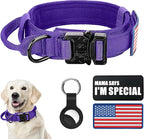 Tactical Military Dog Collar - Adjustable Nylon, Heavy Duty Metal Buckle With Handle for Training, With Patches (Purple, L)