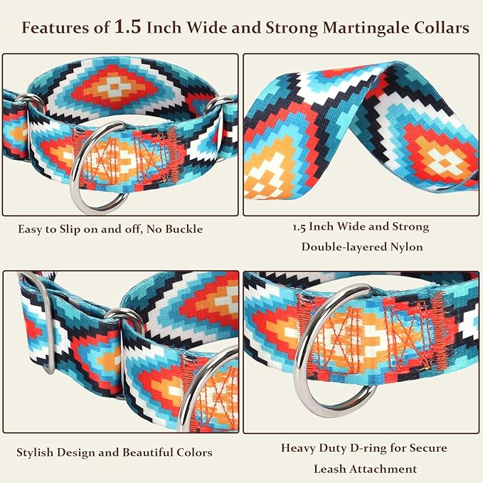 Wide Martingale Collar for Dogs - Dog Training Big& Thick Dog Collar - Escape-Proof,Durable and Comfortable- Tribal Large