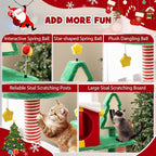 Tangkula 61 Inch Christmas Cat Tree, Multi-Level Tall Cat Tower with Sisal Scratching Posts & Board, 2 Gift Box-Shaped Cat Condos, Plush Padded Top Perch, Spring & Dangling Balls for Indoor Kittens