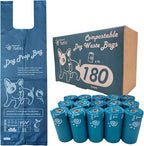 Dog Poop Bags with Handles, 180 Count, Extra Thick Leak-Proof Dog Waste Bags, Certified Compostable, Unscented & Eco-Friendly, 9 x 13 inch (16 inch w/Handles)