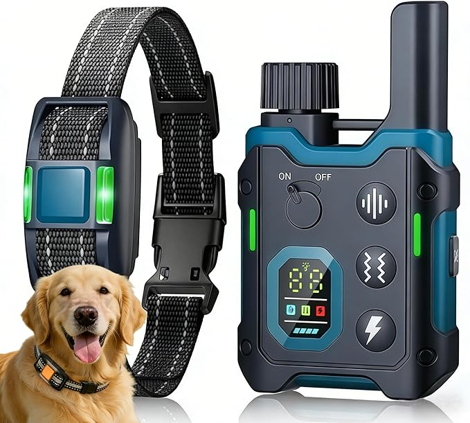 Dog Shock Collar - 3300FT Remote Dog Training Collar, Waterproof Rechargeable e-Collar with 4 Humane Modes & 2 LED Anti-Lost Lights for 10-120lbs Small/Medium/Large Dogs(Blue)