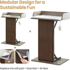 Modern Wood Cat Tree Tower for Indoor Large Cats, 33.8-Inch Tall Wooden Cat Trees with Big Perch Bed, Cat Scratching Pads, Washable Removable Cushions Scratching Mat, Cat Furniture, Greigy