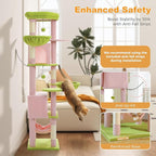 Flower Cat Tree for Large Indoor Cats, 71.2-Inch Tall Multi-Level Cat Tower with Scratching Posts, 3 Soft Hammocks, 2 Large Condos, Super Big Perch & Pompoms for Multi-Cat Households, Pink