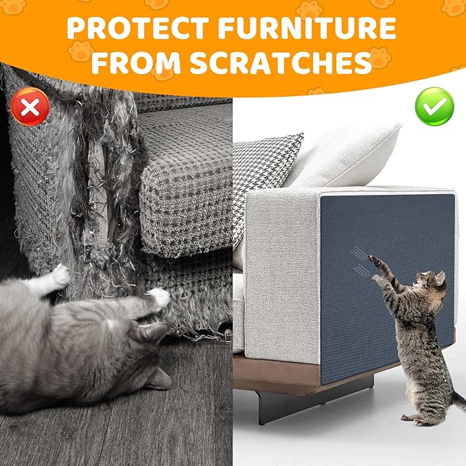 Cat Scratching Mat Self-Adhesive, 157.5'' x 15.8'' Trimmable Cat Scratch Pads Furniture Protector, DIY Climbing Cats Scratching Carpet for Couch, Door Frame or Wall Corner Protector (Light Gray)