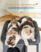 Cat Tree for Large Cat, Cat Tower with Large Perch for Adult Cats, 20 * 16.5 Inch Big Platform for Indoor with Super Cozy Soft Mat, Large Condo with Nature Sisal Post, Gray