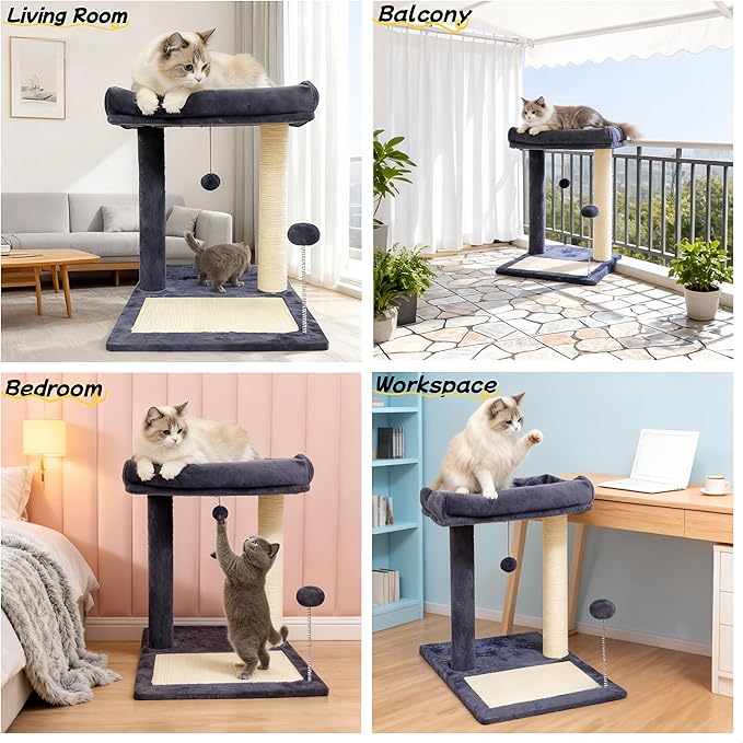 Cat Tree, 19.69" H(50cm) Cat Scratching Post with Cat Bed, Scratching Posts for Indoor Cats with Two Plush Balls Toy, Small Cat Tree for Kittens/Cats Playing and Relaxing