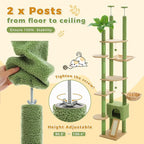 PETEPELA Floor to Ceiling Cat Tree, Adjustable 90.5''-100.4'' Cat Tower Cactus Climbing Tree with Scratching Posts, Spacious Condo and Large Hammock for Indoor Cats Large Adult, Green