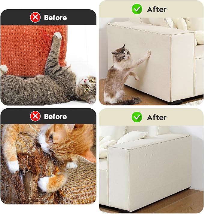 Couch Cat Scratch Protector 78.7"x15.8" – Adhesive Cat Scratch Pad, Cuttable Furniture Protector for Sofa Arms, Sides, Chair Backs & Bed Edges,Beige