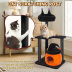 44.8in Gothic Cat Tree, Black Cat Condo Cats Tower with Coffin Bed & Sisal Scratching Posts, Scratching Ramp and Comfort Basket for Indoor Cats (44.8" Tall Black)