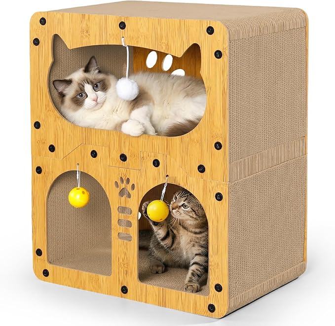 Gimars Cat Scratcher, Double Layer Cat Scratching Board Cardboard Cat Scratcher House for Indoor Cats, Large Cat Scratcher Bed for Scratch, Hide & Rest, Heavy Duty 20kg Load,51 x 43 x 28.5 cm