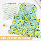 BAEJMJK Dog Dress Bowknot Harness Leash Set for Small Dogs Cats Girl Floral Princess Dog Dresses Cute Puppy Fruit Clothes Pet Doggy Outfits Spring Summer Breathable Dresses(Green,Medium)