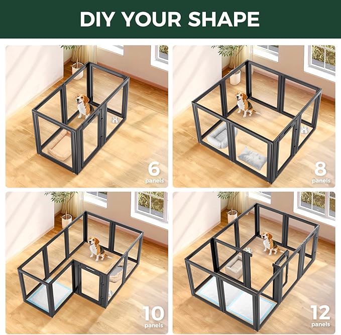 FXW AuraSpace Acrylic Indoor Dog Playpen for Medium Dogs, 35 Inch, 12 Panels, Black