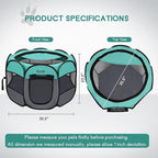 Pet Cat Playpen for Indoor Cats Enclosed, Puppy Dog Play Pen for Outdoor Travel Camping (Small Size, Green & Dark Grey)