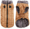 Warm Fleece Dog Coats with Durable Harness Buitl in D-Ring,Waterproof Doggie Jacket for Medium Dogs,Dog Vest for Cold Winter,Burnished Khaki L