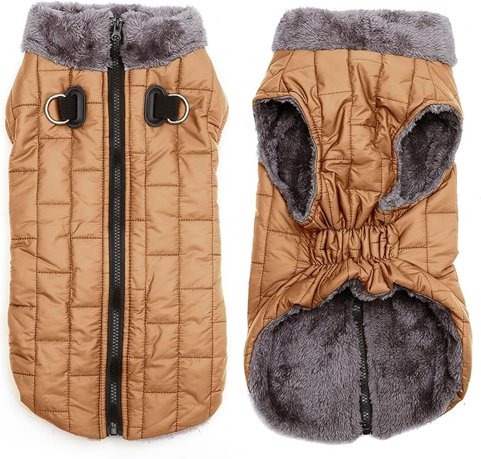 Warm Fleece Dog Coats with Durable Harness Buitl in D-Ring,Waterproof Doggie Jacket for Large Dogs,Dog Vest for Cold Winter,Burnished Khaki XXXL