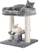 PETEPELA 19" Scratching Post, Cat Tree Tower, 100% Natural Sisal Scratcher With Large Plush Top Perch Bed, Cozy Platform for Kittens and Cats
