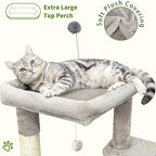 Cat Tree Tower for Indoor Cats, Adult Cat Tree House for Large Adult Cats with Steps, Scratching Post, 3 Cat Caves, Dangling Toys (Light Gray)