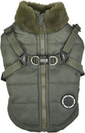 Puppia Donavan Winter Dog Coat with Integrated Harness No Pull Cold Weather Waterproof Warm Fleece Back Zipper for Small & Medium Dog, Khaki, Medium