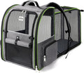 Lekebobor Large Cat Backpack Carrier Expandable Pet Carrier Backpack for Small Dogs Medium Cats Fit Up to 18 Lbs,Dogs Foldable Puppy Backpack Carrier for Travel, Hiking,Grey with Green Edge, XL