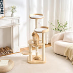 797Audio Modern Solid Wood Cat Tree Tower, 49" Tall Cat Tree with Sisal Scratching Posts and Capsule for Adult Cats, Natural Oak Wooden Cat Tower,Aesthetic Multi-Level Cat Climbing Tree for Indoor Cat