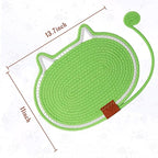 Cat Scratcher Mat Natural Cotton Rope Oval Horizontal Floor Cat Scratch Bed Pad with Ball Toy Protector for Furniture Floor Wall (Green, 2 PC)
