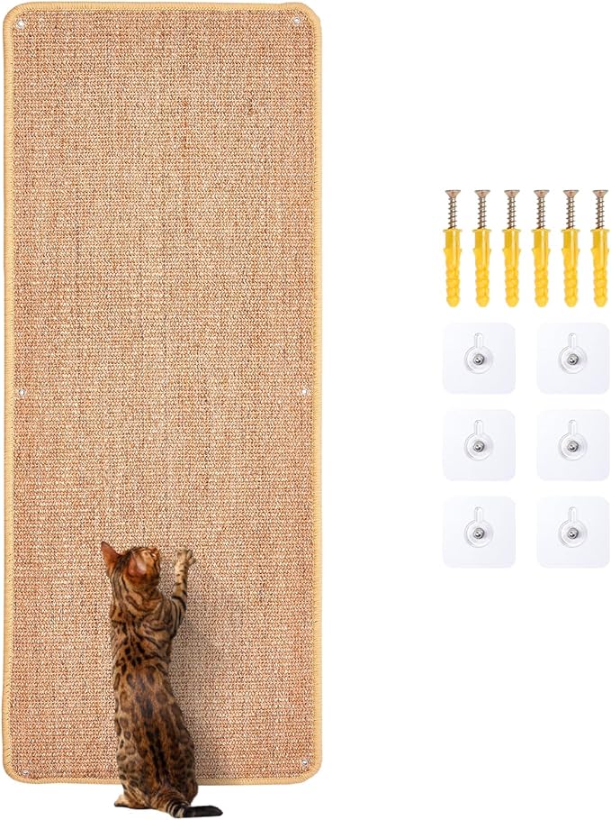 Natural Sisal Cat Scratcher Mat, Wall Scratcher Carpet, Cat Climbing Wall, Large Tall Scratching Post, Sofa Protector, Scratching Mat Pad for Indoor Cats (Brown, 39.3" Lx15.7 W, 1PC)