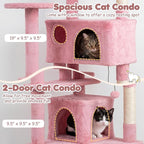 Tangkula Pink Cat Tree Tower, 52 Inch Multi-Level Cat Tower with Sisal Scratching Posts, Cushioned Top Perch, Large Dual Condos & Ladder, 2 Hanging Balls, Jumping Platforms for Indoor Cats (Pink)