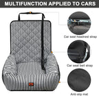 Dog Car Seat for Small and Medium Dogs, Booster Seat Sofa Pet Bed, Portable Car Travel Carrier Bed (Black Stripes,M)