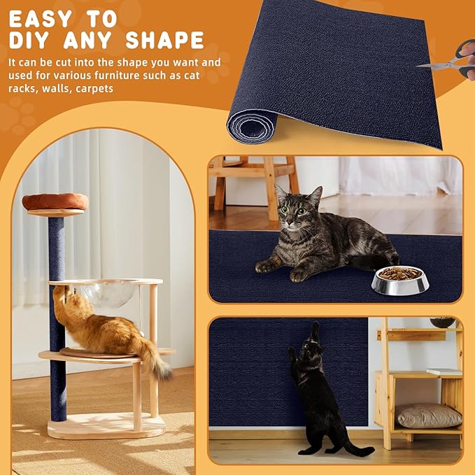 4pack Cat Scratch Couch Furniture and Wall Protector | Adhesive Cat Scratch Pad for Covering Cat Tower, DIY Climbing Cat Scratcher Couch Protector from Cat Claws Scratching (Blue)