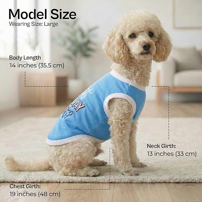 Parisian Pet Dog Shirt – 100% Cotton Shirts for Large Dogs – Sleeveless Puppy Vest – Lightweight and Breathable Pet Apparel – Pullover Summer Blue Dog Clothes - Stretchy Funny T Shirts for Dogs
