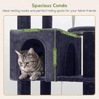 Globlazer Extra Large Platform Cat Tree, 65in Sturdy Cat Scratching Tree for Indoor Cats Large Adult, Big Cat Perch Tower with 3 Padded Perches, 6 Scratching Posts, Cat Condo, Hammock, S65, Dark Grey