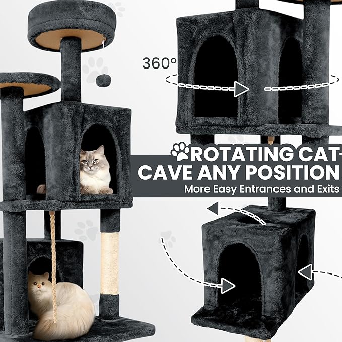 58" Cat Tree Large Cat Tower Condo w/Multi-Level Scratching Post for All Indoor Cats (Dark Grey)
