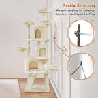 Yaheetech 76.5in Multi-Level Large Cat Tree, Big Cat Tower with 3 Condos, Cozy Plush Perches, 9 Sisal Scratching Posts and Ladder, Activity Center for Large Kitties, Beige