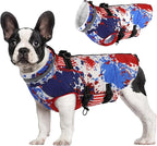 Mklhgty Large Dog Coat with Harness Built-in, Waterproof Reflective Fleece Lined - Warm Windproof Winter Jacket with Back Zipper, Cold Weather Snow Dog Coats - American Flag - XL