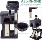 IMUsee 36 Inches Cat Tree Condo with Sisal Scratching Posts, Scratching Board, Plush Ball and Middle House, Cat Tower Furniture Kitty Activity Center Kitten Play House, Dark Blue