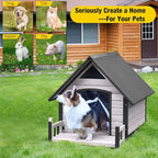 Dog House Outdoor,Dog Kennel Outside for Large Breed,Weatherproof Large Dog Shelter with Anti-Chewing Iron Frame (White-N, 45" D x 32.9" W x 32.6" H)