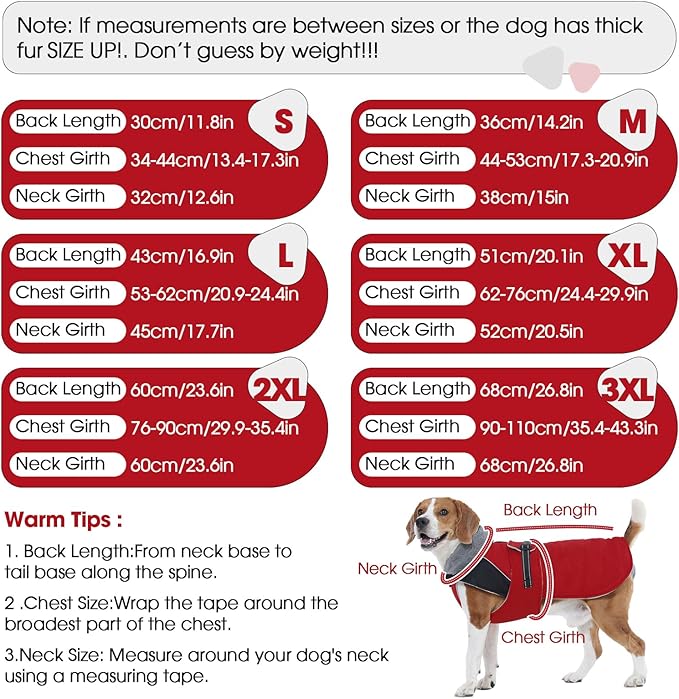 Nanaki Large Dog Coat Rainproof-Warm Giant Breed Dog Jacket with Leash Hole, Fleece Lining Reflective Great Dane Winter Coat Doberman Jacket for Cold Weather Outdoor Walking Hunting, Camping, Red 3XL