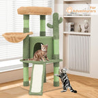 Cat Tree Cactus Design Cat Tower with Scratching Posts, Cat House Condo Perch and Ladder Small Cat Trees for Indoor Cats 42 Inches, Green/Light Brown