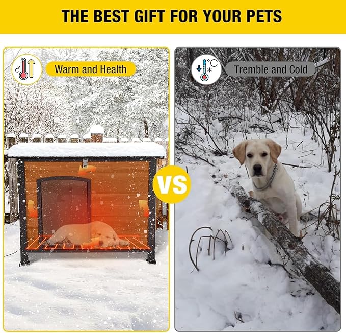 Aivituvin Heated Outdoor Dog House with Insulated Liner & Heating Pad Waterproof Dog Kennel for Winter Cat House for Small & Medium & Large Dogs,Cats,Unique All-Around Iron Frame