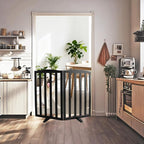 Freestanding Dog Gate Indoor,Doggie Gate Foldable Pet Gates for Doorways,Stairs or Hallways, Wooden Black Pet Gate for the House, Pet Fence with Support Feet Included,32 "Height-2 Panels