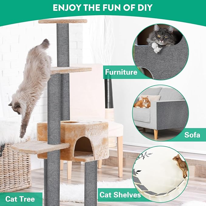 Trimmable Cat Scratcher Mat, 39.4"x15.8" Self-Adhesive Cat Scratching Carpet Pad Replacement for Cat Tree Shelves, Steps and Posts, DIY Cat Scratch Couch Furniture Protector