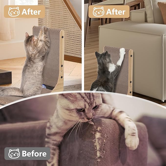 Cat Scratcher, 16.9 L Shape Cat Scratch Pad Wall Mounted, Cat Scratching Cardboard for Indoor Cats
