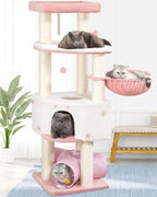 Heavy Duty Cat Tree for Large Cats Adult - 60 Inch XXL Sturdy Cat Tower Condo with Extra Wide Scratching Posts (φ4.4in) Big Cat House Hammock Perch - Indoor Wood Modern Multi Level Corner Cat Bed