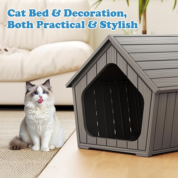 KAMABOKO Outdoor Cat House – Durable Pet Shelter with Ventilation for Indoor & Outdoor, Removable Roof, Easy to Clean, Comfortable Cozy Hideout for Cats(Gray)
