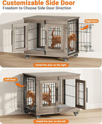 Dog Crate Furniture with Cushion Set of 2, Wooden Dog Kennel Indoor with Double Doors, Dog Cage with Wheels, Dog House Side End Table for Small Dogs up to 30 lb, 27.2" L, Grey