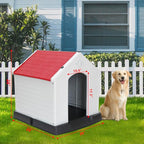 ZENY Plastic Dog House - Waterproof Dog Kennel with Air Vents and Elevated Floor All Weather Indoor Outdoor Insulated Doghouse Puppy Shelter, Easy to Assemble (Red, 28inch)