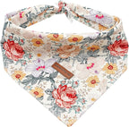 Elegant Little Tail Girl Dog Bandanas - Vintage Flower Pattern Dog Kerchief, Small/Medium/Large, Adjustable, Washable Square Scarf